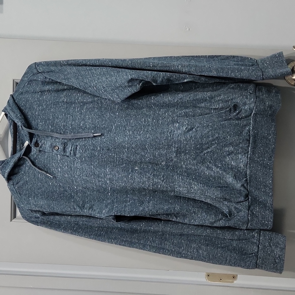 Fission Blue Henley Hoodie Pullover with Kangaroo Pocket long sleeve medium mens
